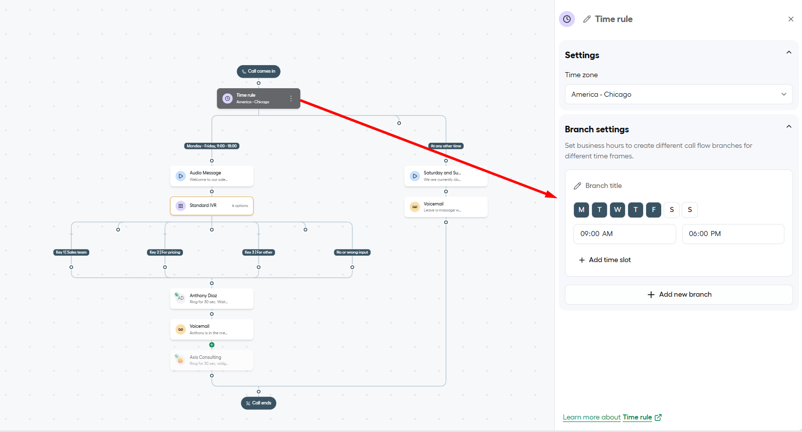 Aircall call routing time zone configuration